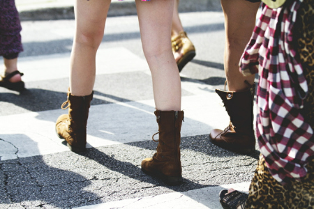 Legs walking crosswalk Chicago Boots Summer